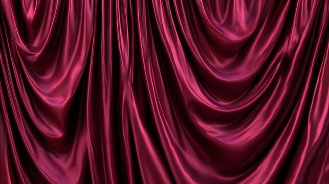 Rich fabric texture of crimson velvet curtain, dramatic folds cascading down, vector style isolated background