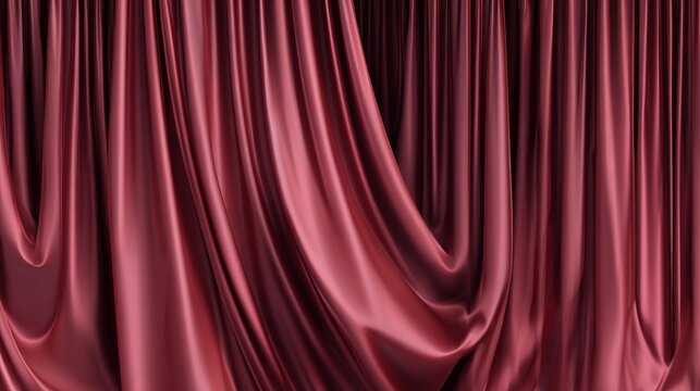 Rich fabric texture of crimson velvet curtain, dramatic folds cascading down, vector style isolated background
