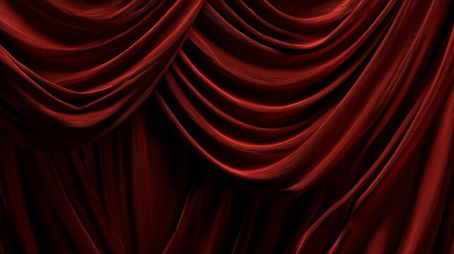 Rich fabric texture of crimson velvet curtain, dramatic folds cascading down, vector style isolated background