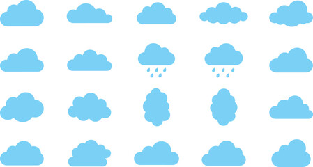 Fototapeta premium Collection of blue cloud silhouettes against a white background silhouette