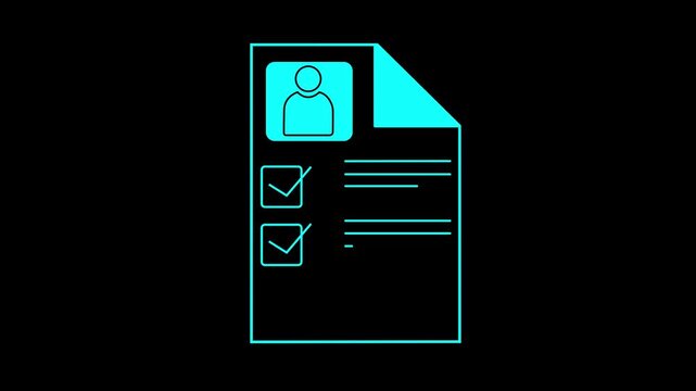 Simple Line Icon of a Resume Document with Profile Picture and Checkmark curriculum vitae on transparent background motion graphics animation.