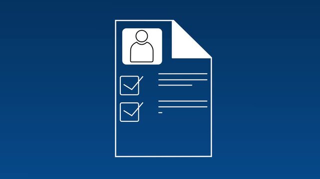 Simple Line Icon of a Resume Document with Profile Picture and Checkmark curriculum vitae on transparent background motion graphics animation.