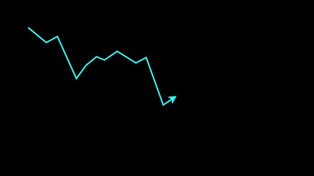 Business graph crash down with cyan arrow. Motion graphics of down business arrow with transparent background .