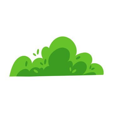 Lush vibrant green bush in simple flat cartoon style for spring and nature concepts