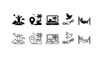 Fototapeta premium Travel and Vacation Icon Set in Silhouette and Outline Style Vector