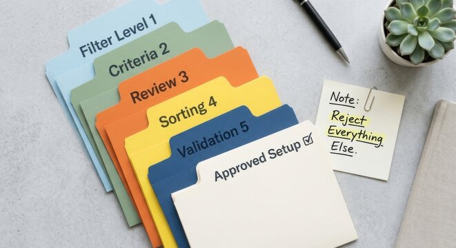 Stacked File Folders with Labeled Tabs and Notes for Workflow Management