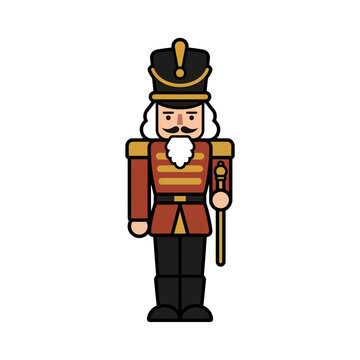 Traditional Christmas nutcracker soldier holding a golden scepter