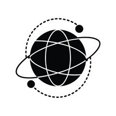 Orbital path vector icon featuring planet earth surrounded by dotted satellite trajectories © Saikat