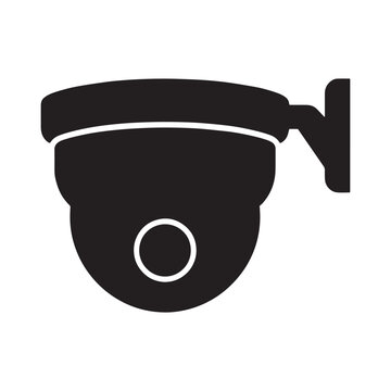 Black silhouette icon of a dome security camera mounted on a wall for surveillance and monitoring