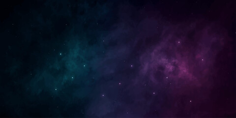 Fototapeta premium Abstract Blue Space Background with Glowing Stars, Cosmic Galaxy Nebula, Deep Universe, Bright Light, and Dreamy Outer Space Atmosphere