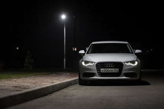 KRASNOYARSK, RUSSIA - May 3, 2025: White Audi A6 C7