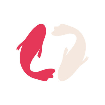 Stylized red and cream fish swimming in perfect harmony, creating a beautiful symbol of interconnected balance.