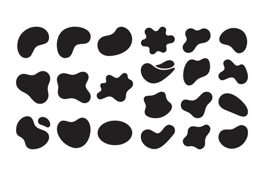 Organic shapes set vector illustration black silhouettes amorphous fluid forms amoeba style.