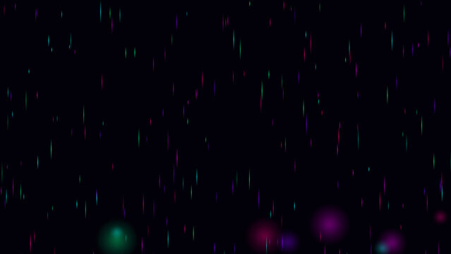 Abstract neon rain lines with soft glowing bokeh lights
