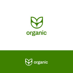 Fototapeta premium Simple Green Natural Simple Leaves Organic Leaf Logo Design Template