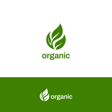 Simple Green Leaves Natural Organic Leaf Logo Design Template