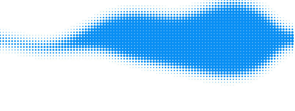 Abstract blue halftone dots forming a flowing wave pattern isolated on white