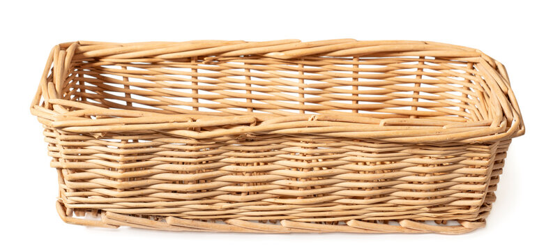 Wicker basket isolated on white background.