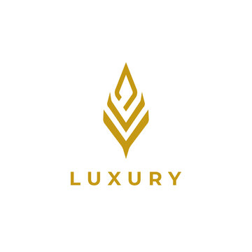 Abstract Simple Gold Luxury Ornamental Leaf Shape Logo Sign Symbol Icon
