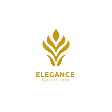 Abstract Simple Gold Luxury Ornamental Flower Leaf Shape Logo Sign Symbol Icon