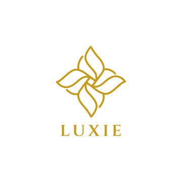 Abstract Simple Gold Luxury Ornamental Flower Shape Logo Sign Symbol Icon