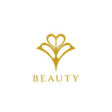 Abstract Simple Gold Luxury Ornamental Flower Leaf Shape Logo Sign Symbol Icon