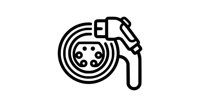 Electric vehicle charging port and plug bold monochrome line icon for EV mobility technology and automotive branding