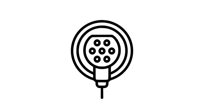 EV charging connector and socket monochrome line vector icon for electric car technology energy and smart mobility