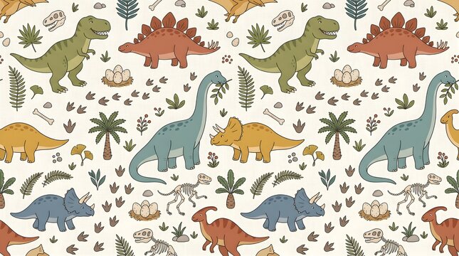 Educational dinosaur seamless pattern