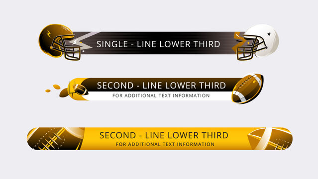 Set of lower third or sport banner design with American football template isolated on white background.