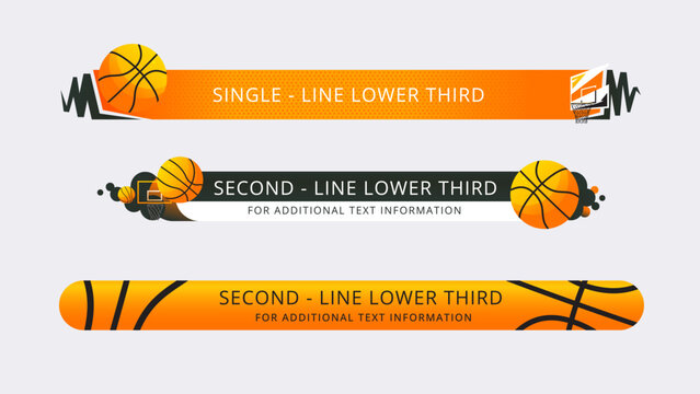 Set of lower third or sport banner design with basketball template isolated on white background.
