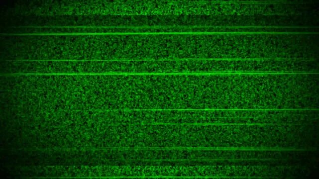 Dark green crt tv screen glitch with analog static noise, horizontal scan lines and no signal, vintage retro television animation.