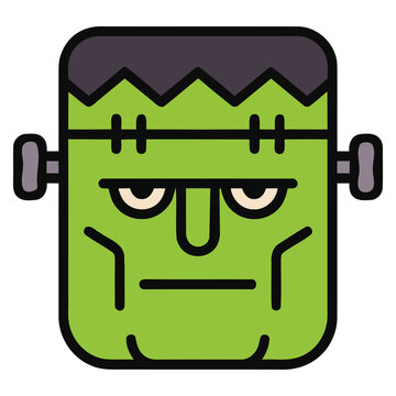 Scary Green Frankenstein Monster Head Icon for Halloween Decoration, Spooky Horror Creature Graphic