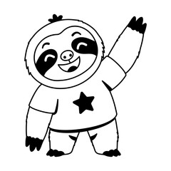 Naklejka premium Cheerful sloth character standing in a bright pink shirt, smiling with a relaxed expression and playful posture that conveys a happy, friendly mood.
