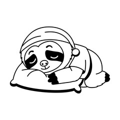 Naklejka premium Sleepy sloth character resting while holding a small plush toy, wearing a pink outfit and showing closed eyes that convey comfort, rest, and drowsiness.