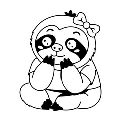 Naklejka premium Cute sloth character sitting sweetly in a yellow outfit, with a gentle smile and compact pose that highlights its charming, friendly, lovable personality.