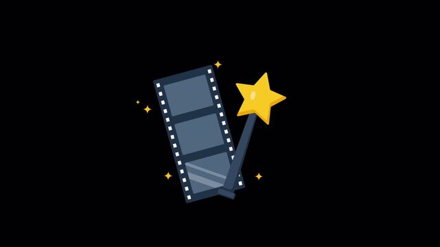 Animated Film Strip Icon with Magic Wand. Video Effects Concept- Transparent