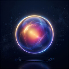 Fototapeta premium Glowing Holographic Orb with Fiery Energy Core on Dark Futuristic Background
