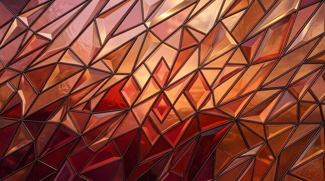 Abstract geometric background of fractured glass in warm red and orange tones