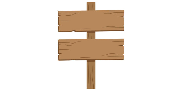 Wooden rustic road sign, empty brown textured boards on post for directional or informational display.