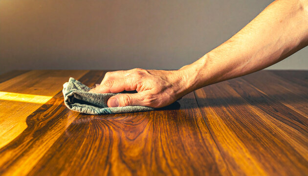 Hand Applying Oil to a Wooden Surface with a Cloth for Natural Wood Care
布を使って木の表面にオイルを塗る手作業のメンテナンス