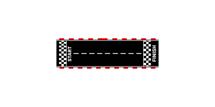 Start and finish line for a race track with checkered flags indicating competition and victory celebration.