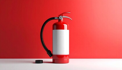 Fototapeta premium Red Fire Extinguisher on Red Background