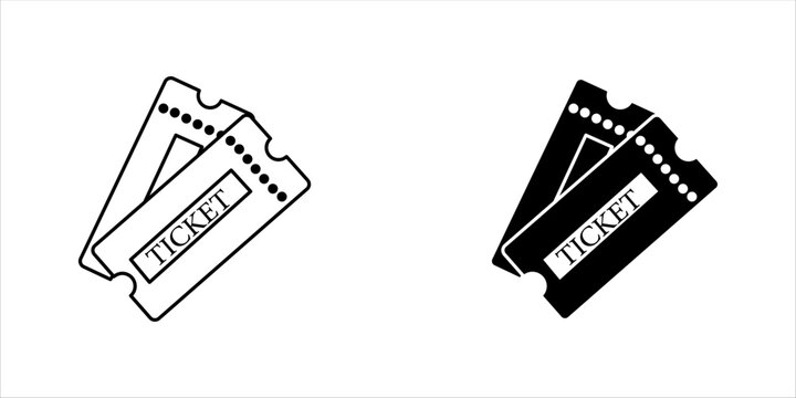 Black and white vector icon of a cinema ticket, representing movies, entertainment, events, admission, and theater tickets.