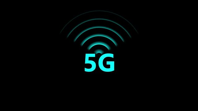 5G Wireless Network Signal Icon Animation on Black Background, High Speed Mobile Internet Technology on Motion Graphics animation..