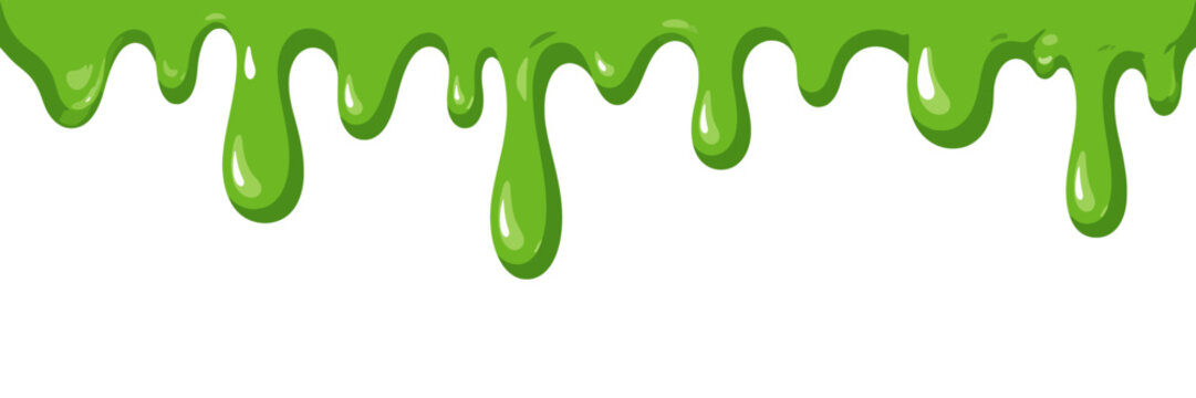 Green Slime Dripping Upper Border with Large White Copy Space Halloween Flat Vector Background