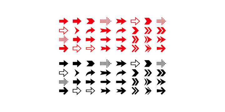 Assortment of red and black arrows in various designs and styles for directional cues and navigation elements.