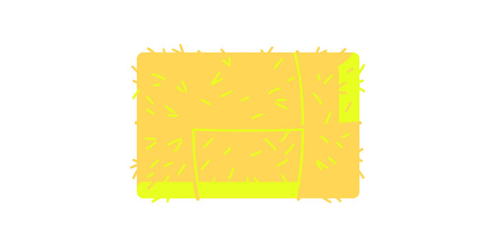 Yellow rectangular hay bale illustration with organic straw texture and messy fibers for farm agriculture and harvest themes.