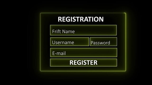 Online registration and sign up concept. Filling digital application form with personal data to create user account on website, secure login, online enrollment, technology and 4k Motion Graphics.