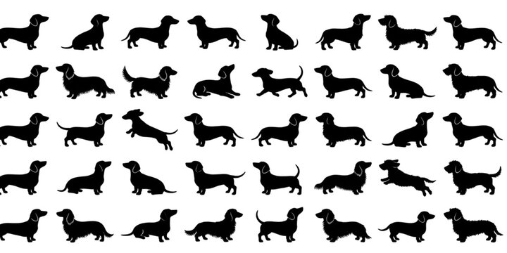 Dachshund Dog Silhouette Set, Black Wiener Dog Vector Collection